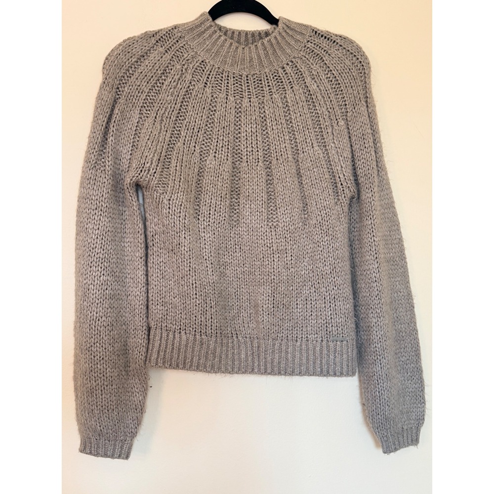 Abercrombie & Fitch Womens Grey Ribbed Yoke Chunky Knit Mock Neck Sweater XS